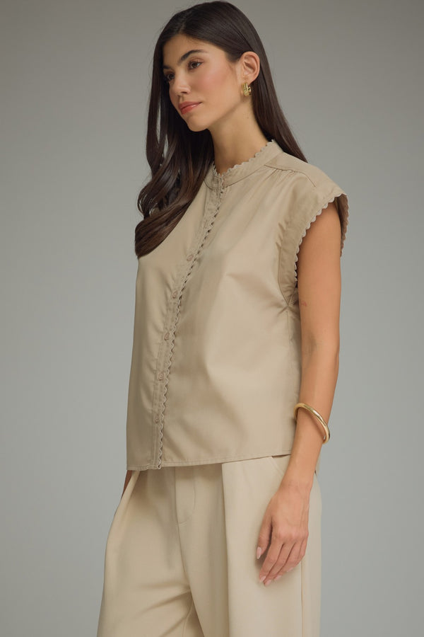 Solid Scallop Top- Sand