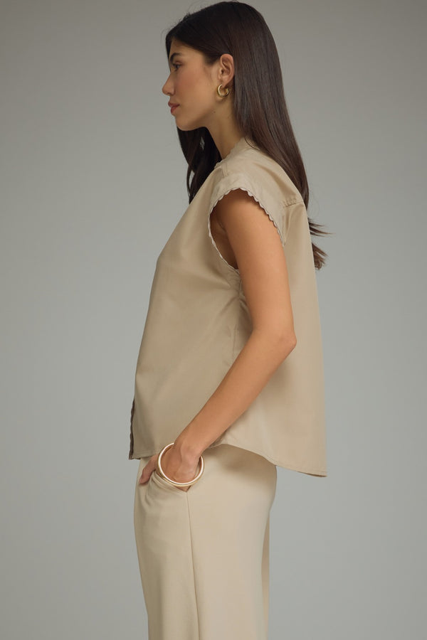 Solid Scallop Top- Sand