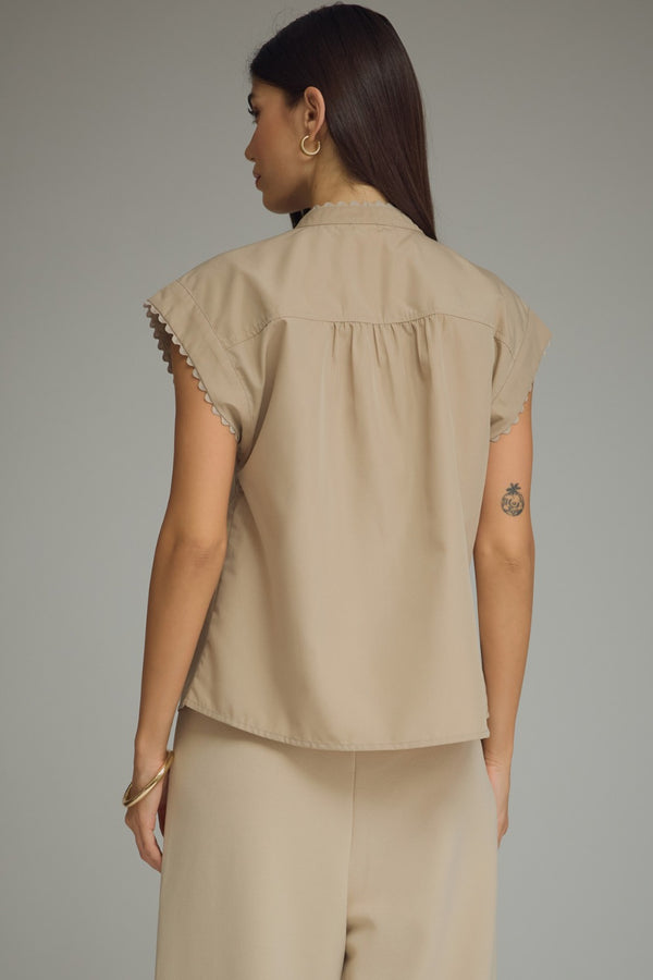 Solid Scallop Top- Sand