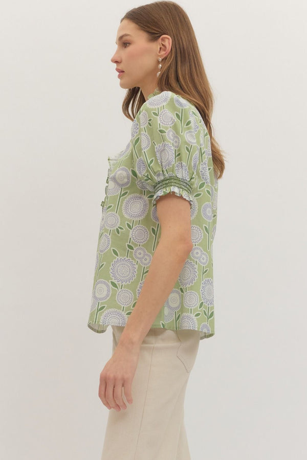 Floral Print Puff Sleeve Top- Sage