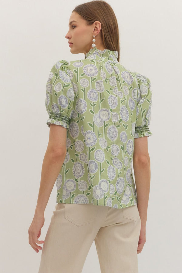 Floral Print Puff Sleeve Top- Sage