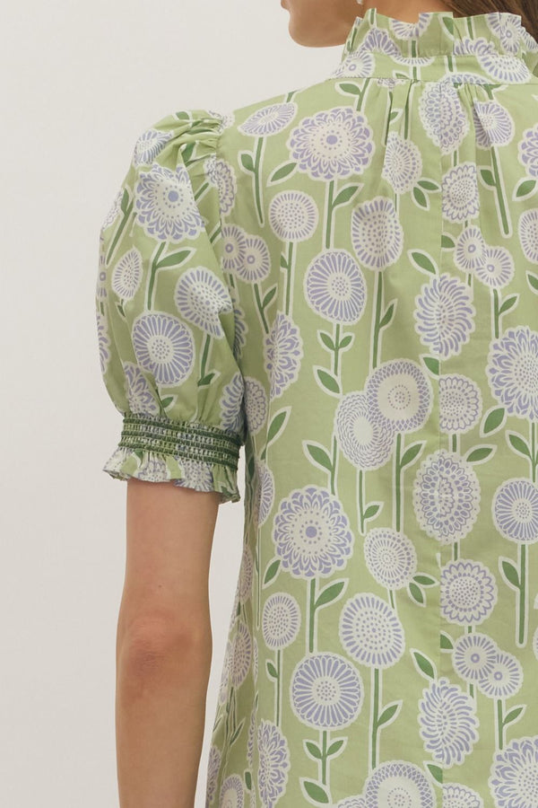 Floral Print Puff Sleeve Top- Sage