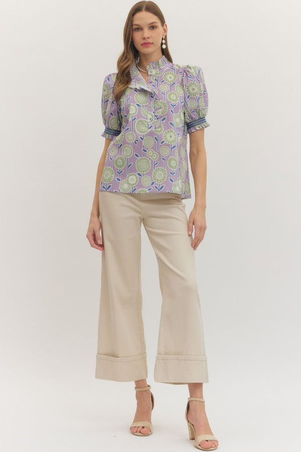 Floral Print Puff Sleeve Top- Lavender