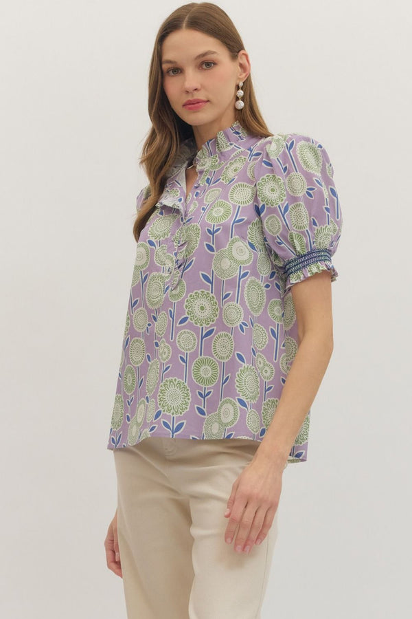 Floral Print Puff Sleeve Top- Lavender