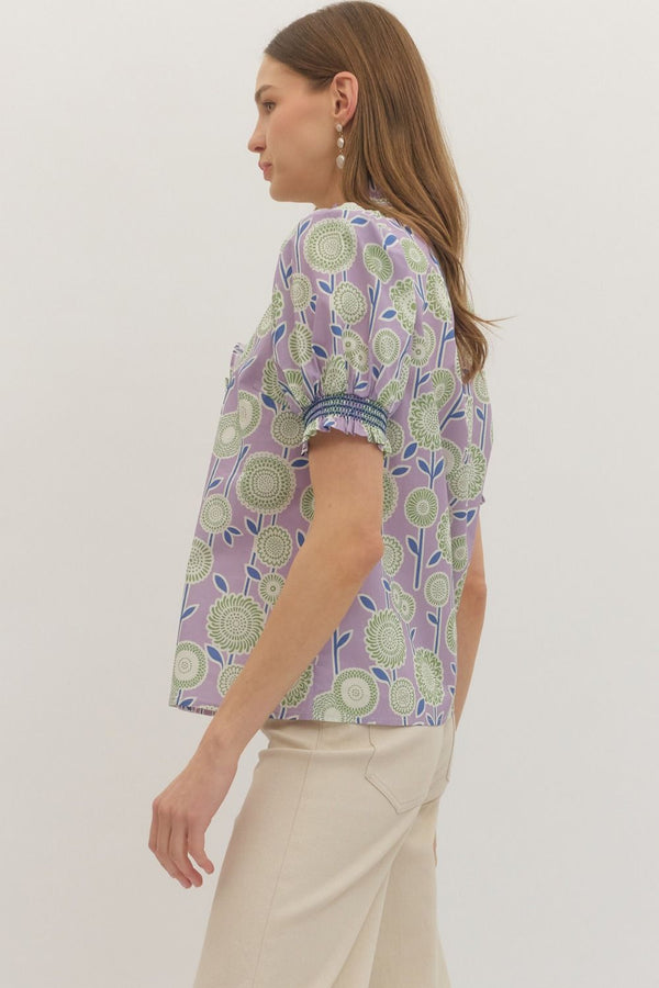 Floral Print Puff Sleeve Top- Lavender