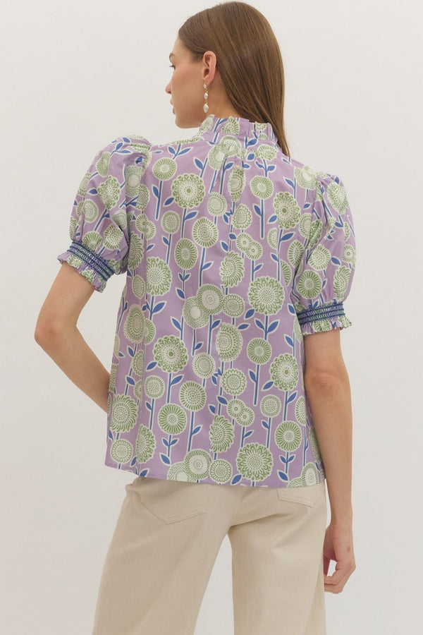 Floral Print Puff Sleeve Top- Lavender