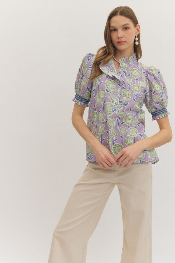 Floral Print Puff Sleeve Top- Lavender
