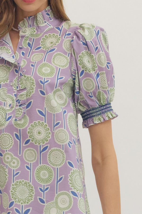 Floral Print Puff Sleeve Top- Lavender