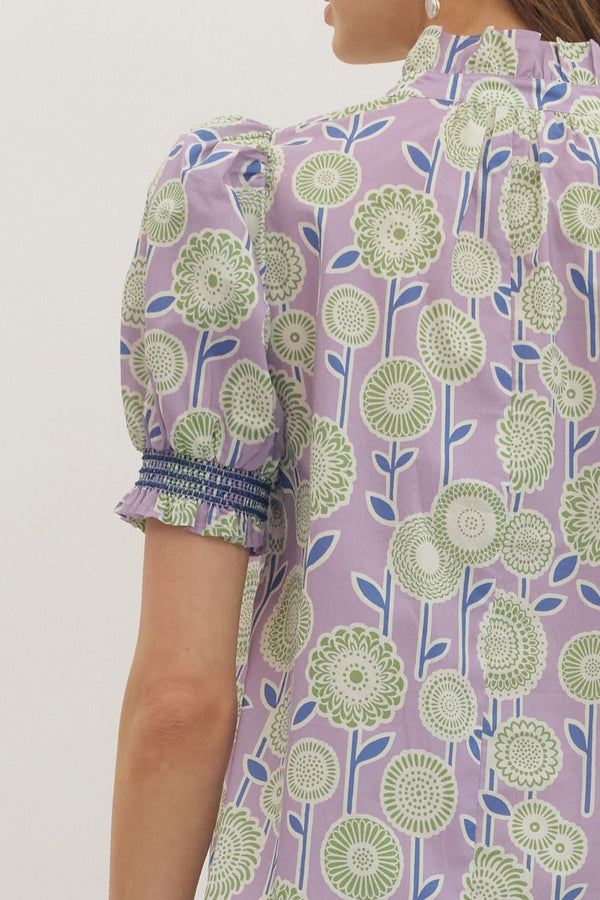 Floral Print Puff Sleeve Top- Lavender