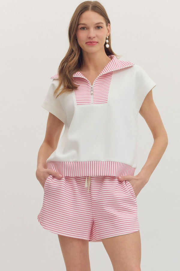 Striped Knit Short Set- Pink