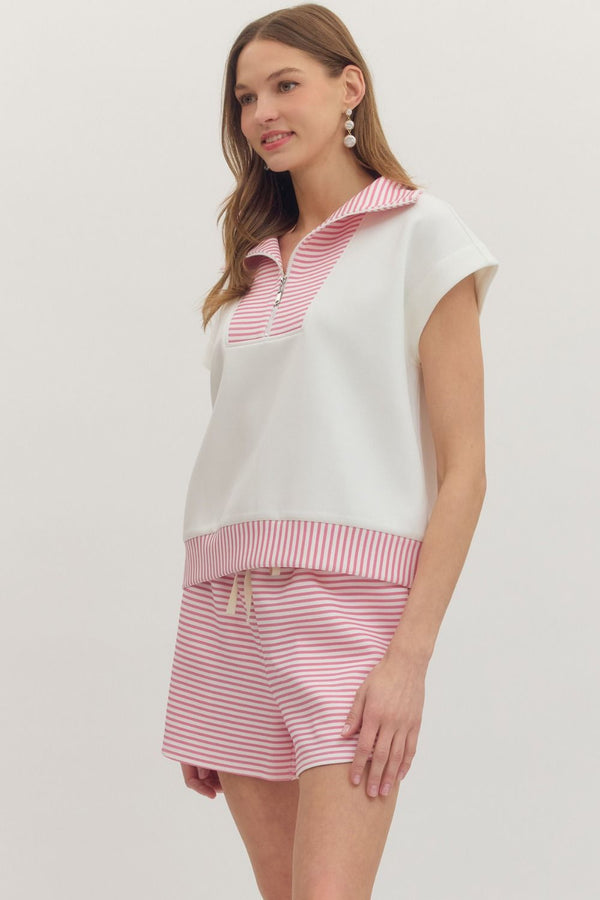 Striped Knit Short Set- Pink
