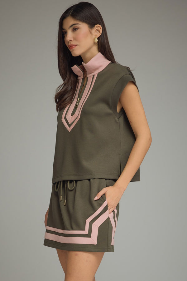 Half Zip Solid Skirt Set- Olive