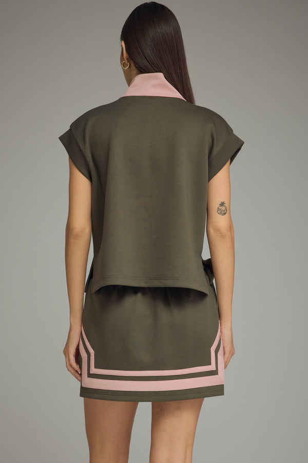 Half Zip Solid Skirt Set- Olive
