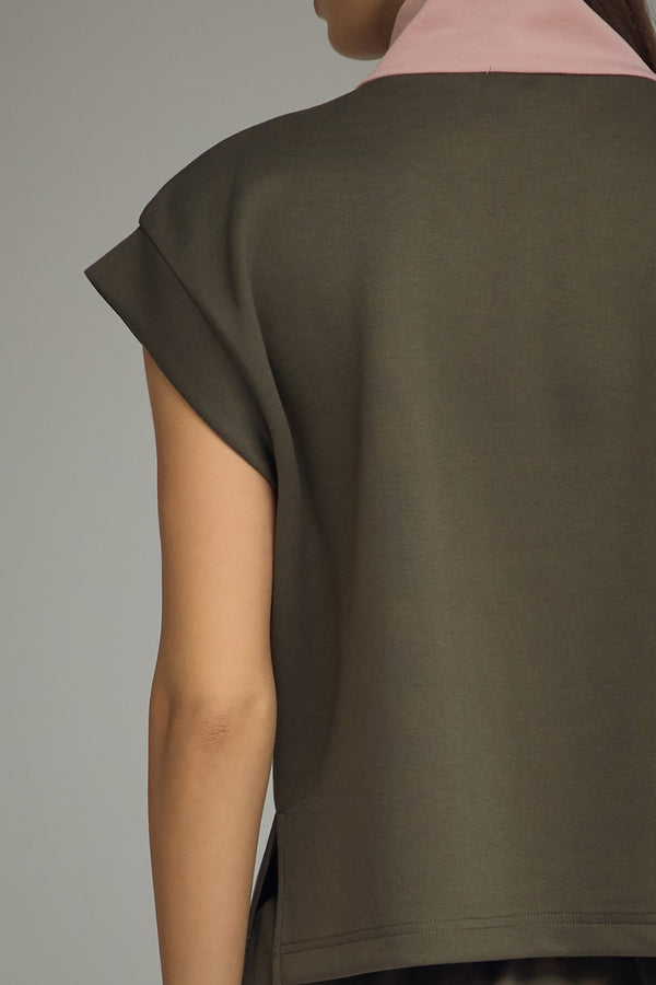 Half Zip Solid Skirt Set- Olive
