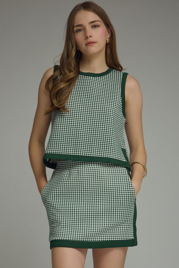 Gingham Skirt Set- H. Green