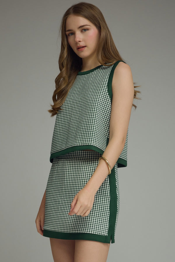 Gingham Skirt Set- H. Green