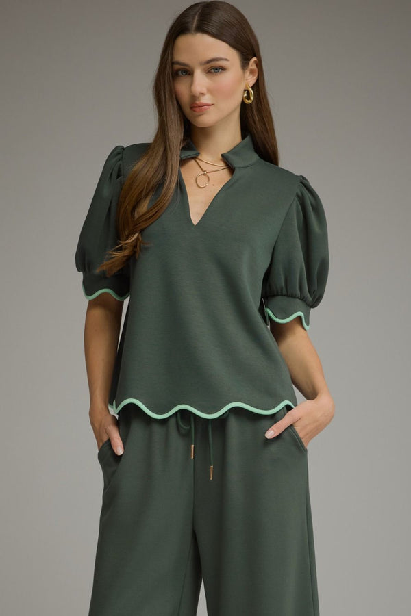 Solid Scallop Pants Set- Forest