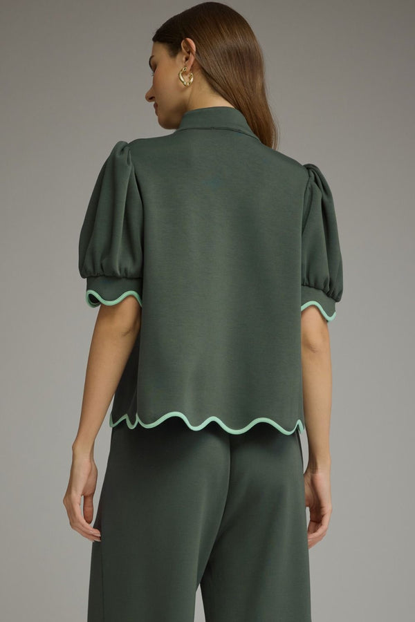 Solid Scallop Pants Set- Forest
