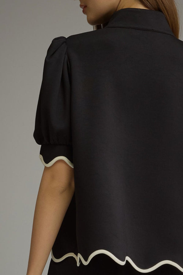Solid Scallop Pants Set- Black