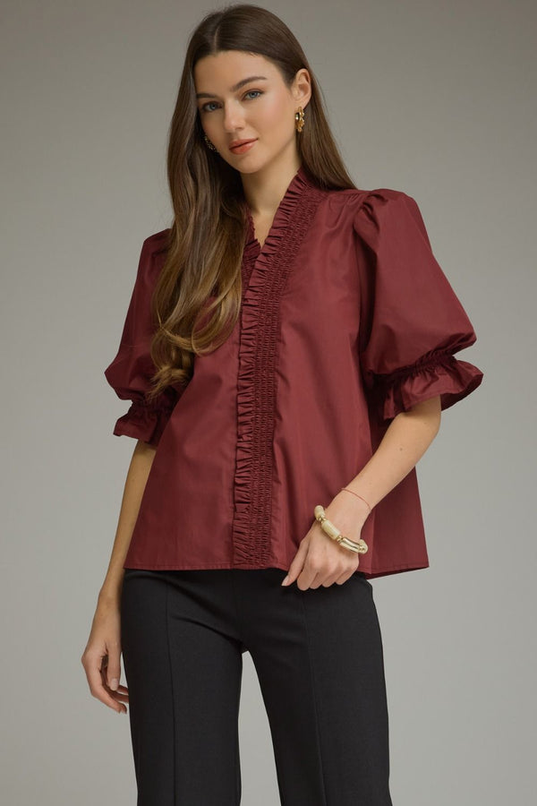 Puff Sleeve Top- Wine