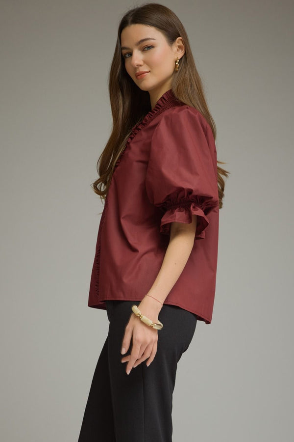 Puff Sleeve Top- Wine