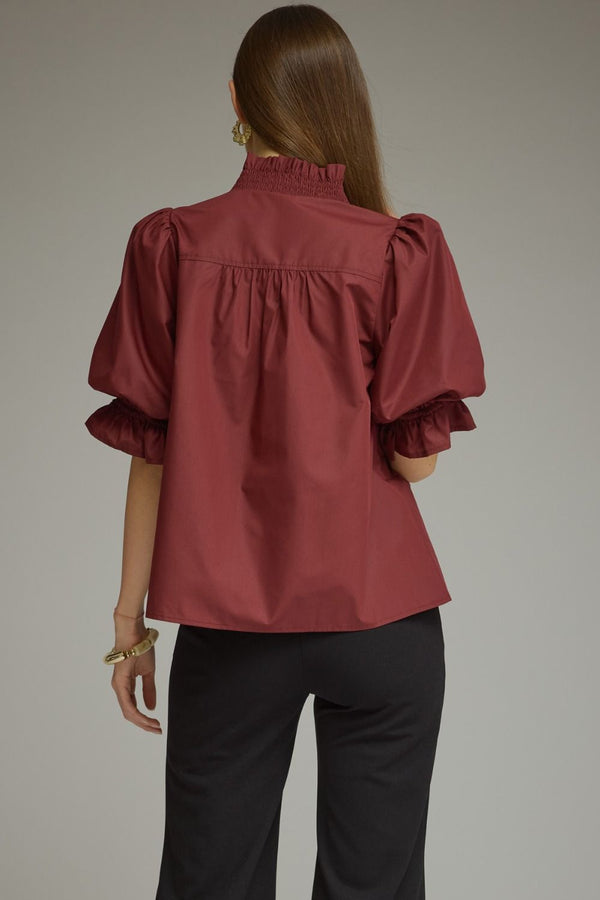 Puff Sleeve Top- Wine