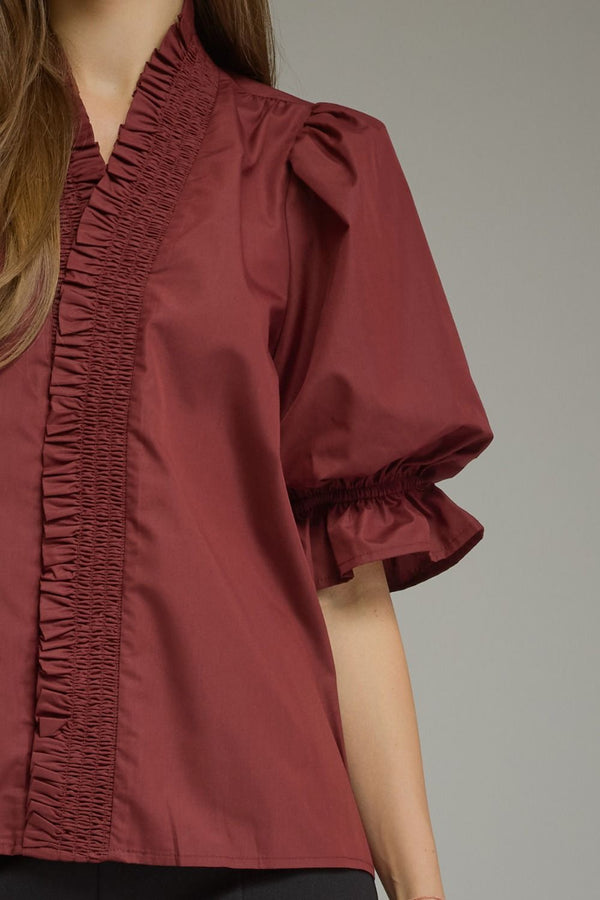 Puff Sleeve Top- Wine