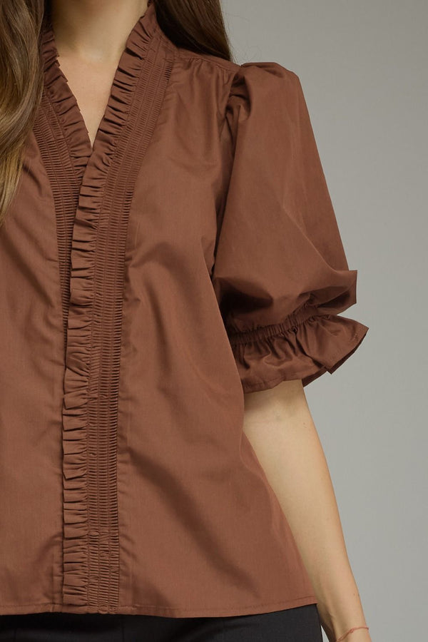 Puff Sleeve Top- Brown