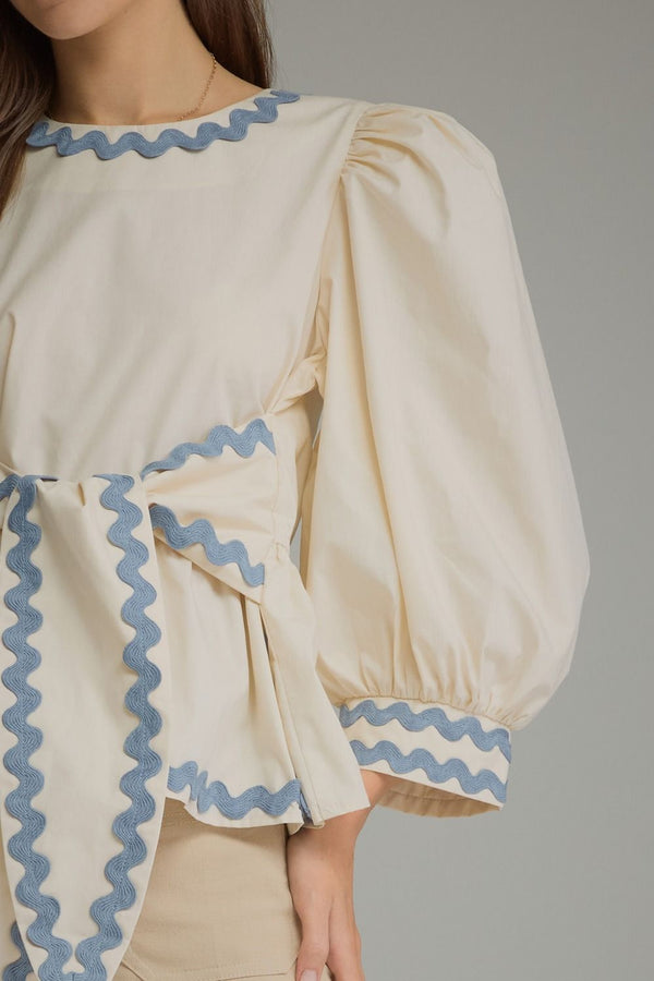 Solid ¾ Puff Sleeve Top- Ecru