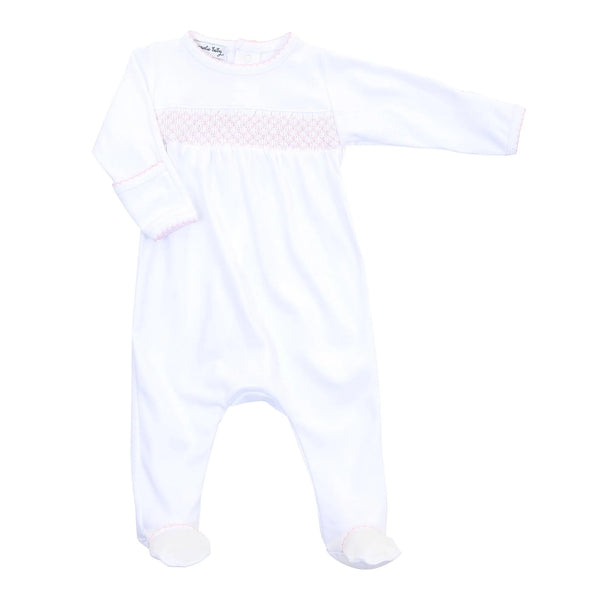 Essentials Smocked Footie with Pink Trim
