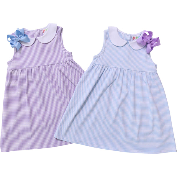 Charlotte Sleeveless Dress- Light Blue Stripe