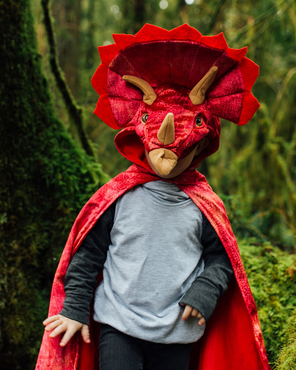 Triceratops Hooded Cape- Red