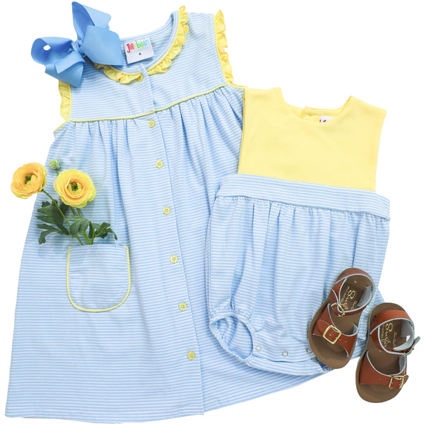 Harper Dress- Blue Stripe with Yellow