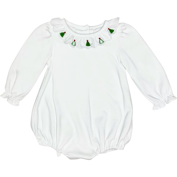 Christmas Tree Scalloped Knit Bubble- White