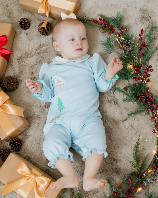Gingerbread Louisa Knit Romper- Lt. Blue