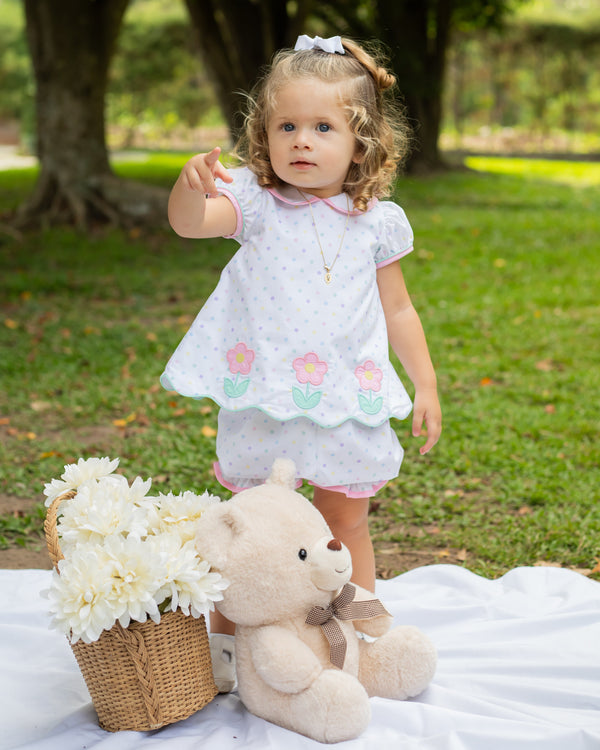 Flowers Bloomer Set- Multicolor Polka Dot
