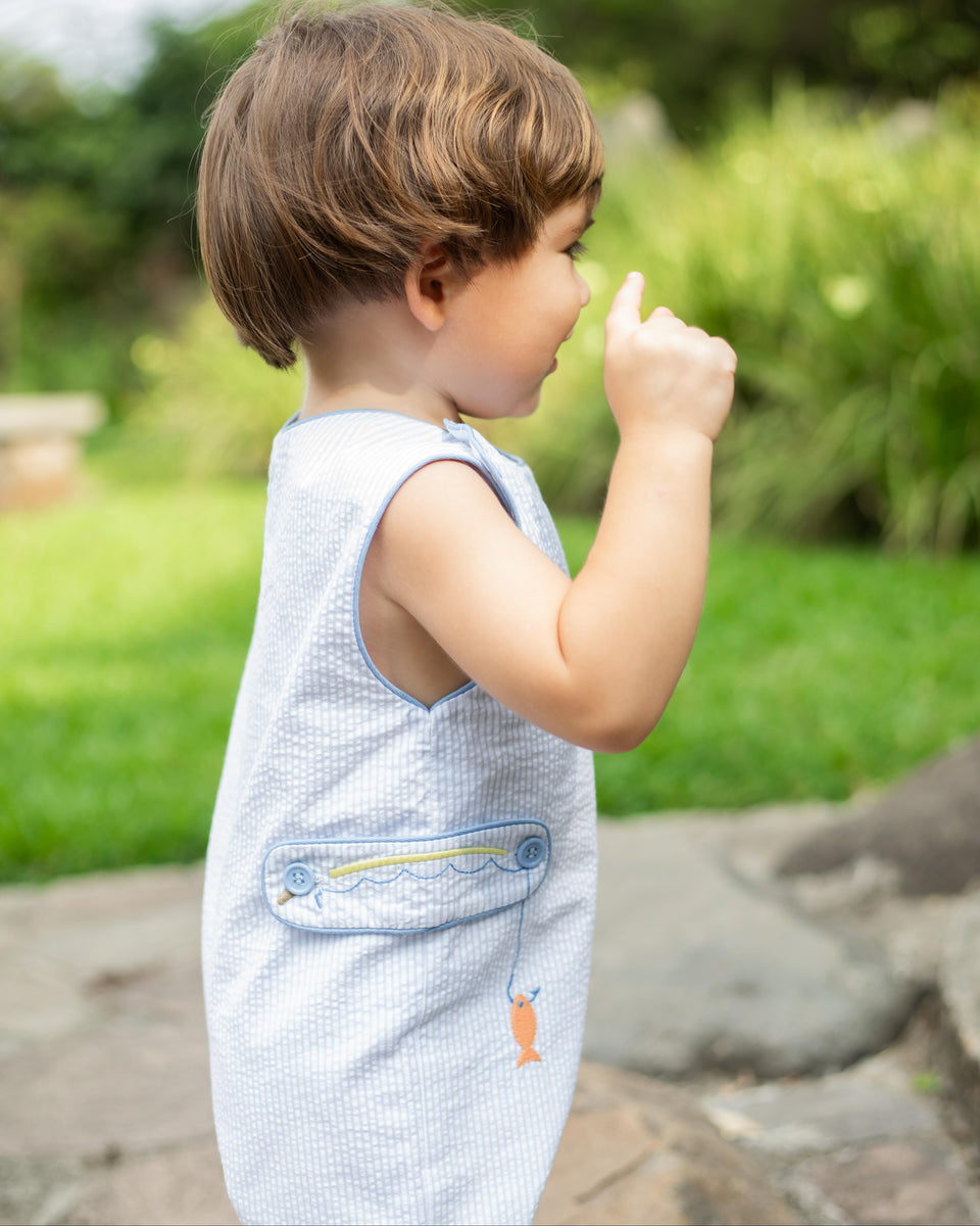 Fishing Lure Ashton Shortall- Lt. Blue Stripe Seersucker – Smock Candy