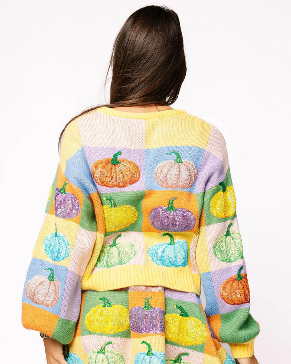 Pastel Colorblock Pumpkin Button Up Cardigan- (Women's)