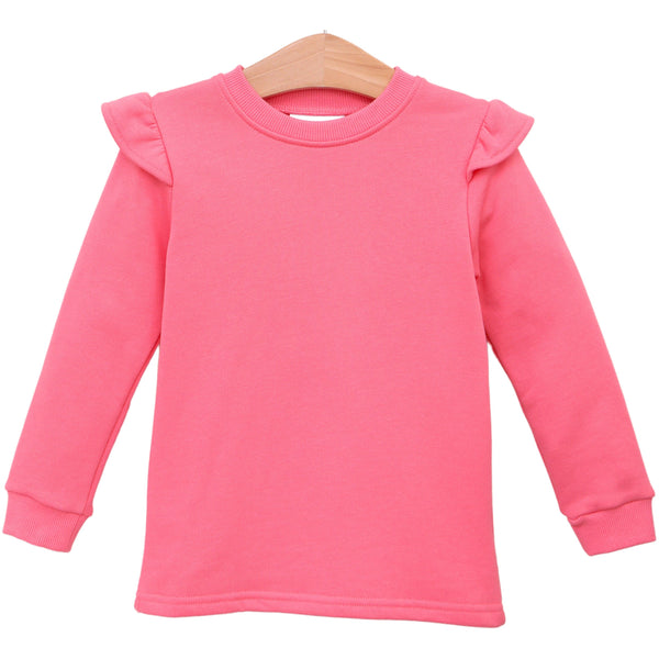 French Terry Flutter Pullover- Hot Pink