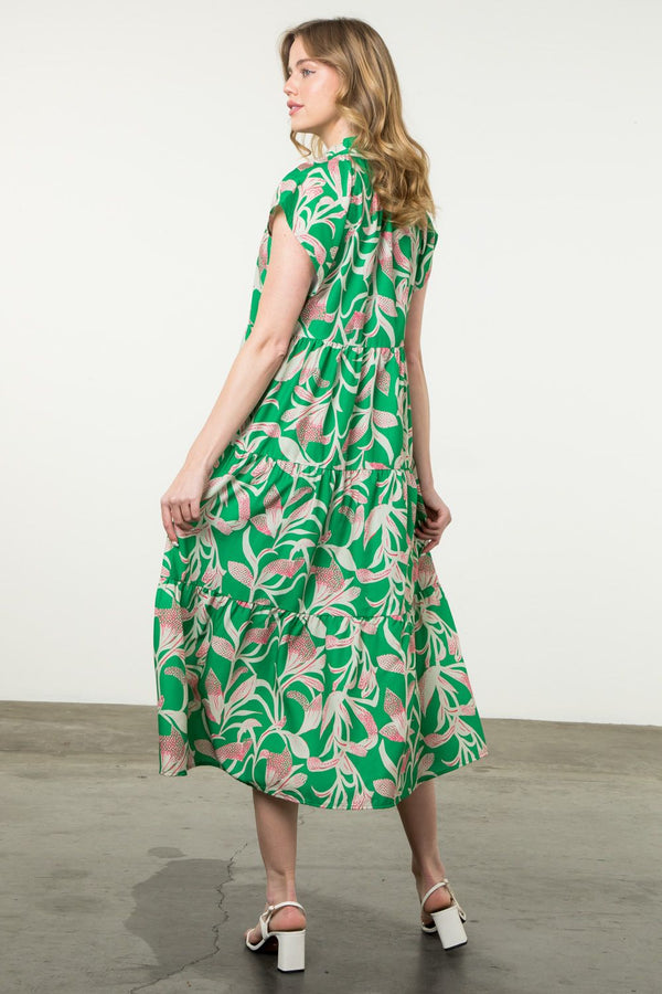 Short Sleeve Printed Dress- Green