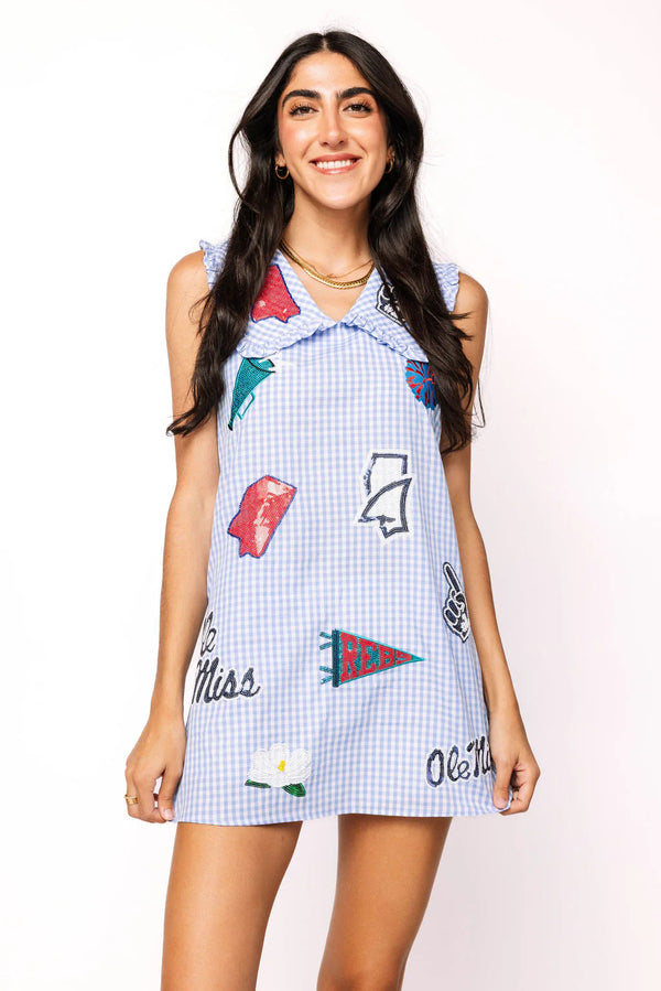Licensed Ole Miss Mini Icon Gingham Collar Dress- (Women's)
