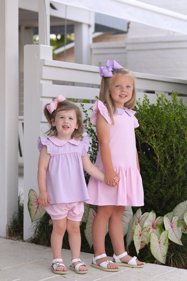 Genevieve Dress- Light Pink Stripe & Lavender