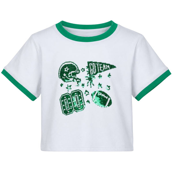 Sequin Football Elements Boxy T- Green
