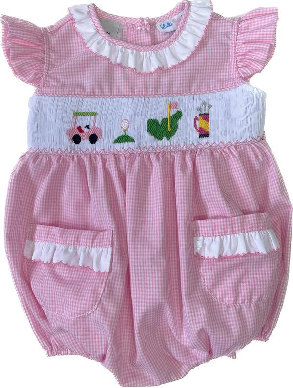 Golf Smocked Bubble - Pink