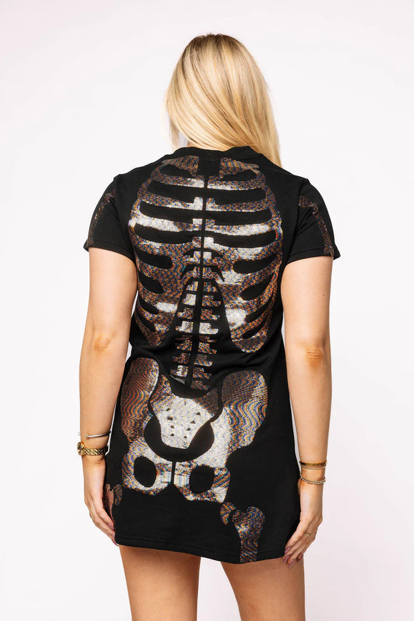 Black Multi Skeleton Body Tee Dress- (Women's)