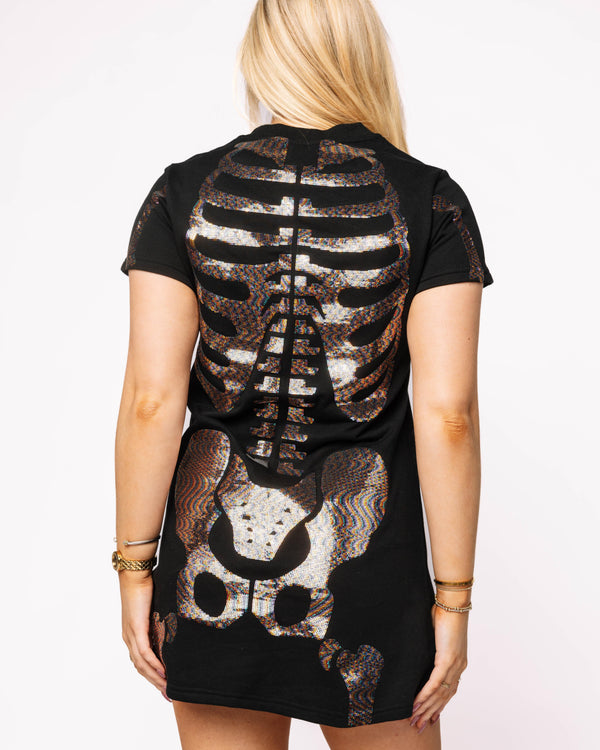 Black Multi Skeleton Body Tee Dress- (Women's)