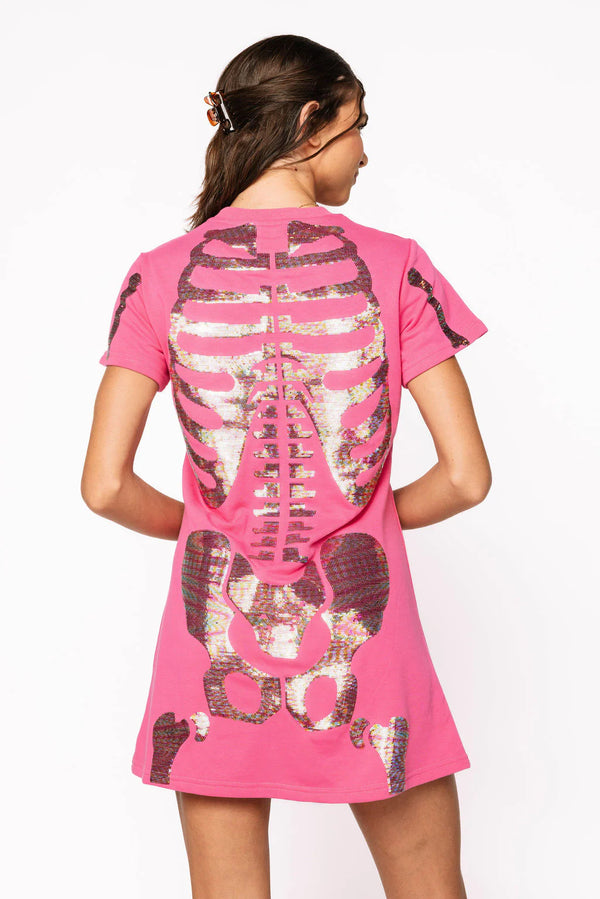 Hot Pink Multi Skeleton Body Tee Dress- (Women's)