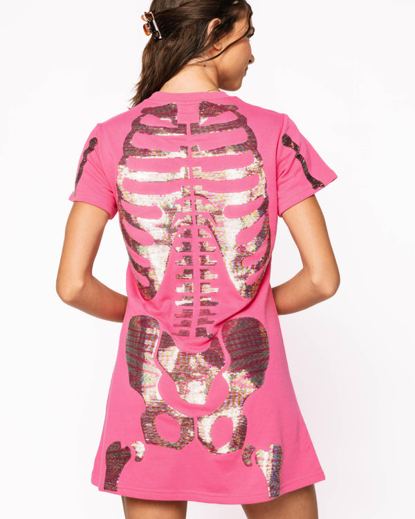 Hot Pink Multi Skeleton Body Tee Dress- (Women's)