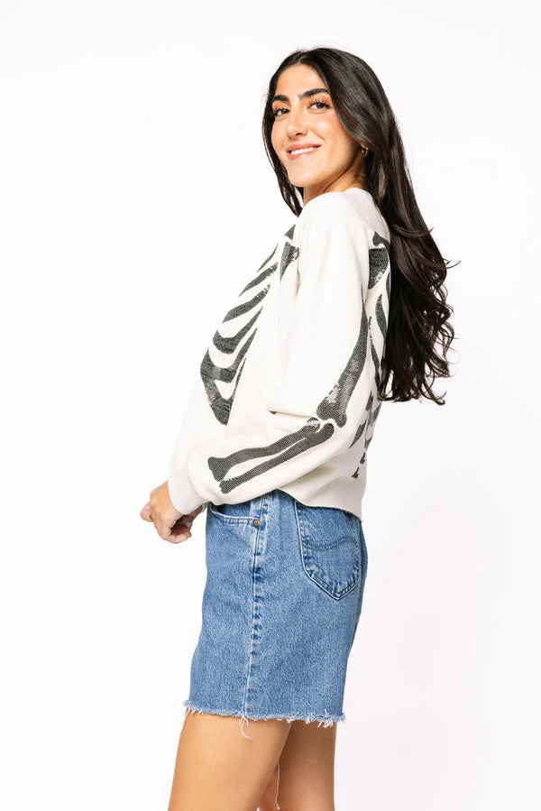 Ivory & Black Skeleton Sweatshirt- (Women's)