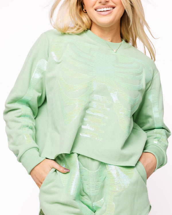Light Green Tonal Skeleton Sweatshirt- (Women's)